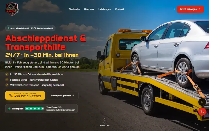 Homepage of Abschleppdienst Ulrich24 on desktop