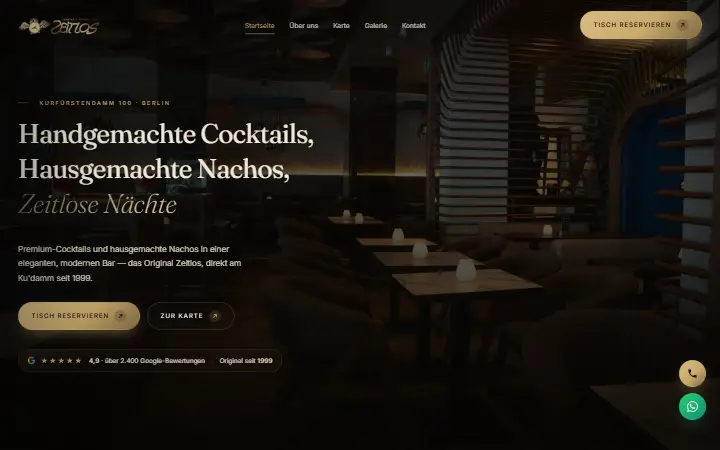 Homepage of Zeitlos on desktop